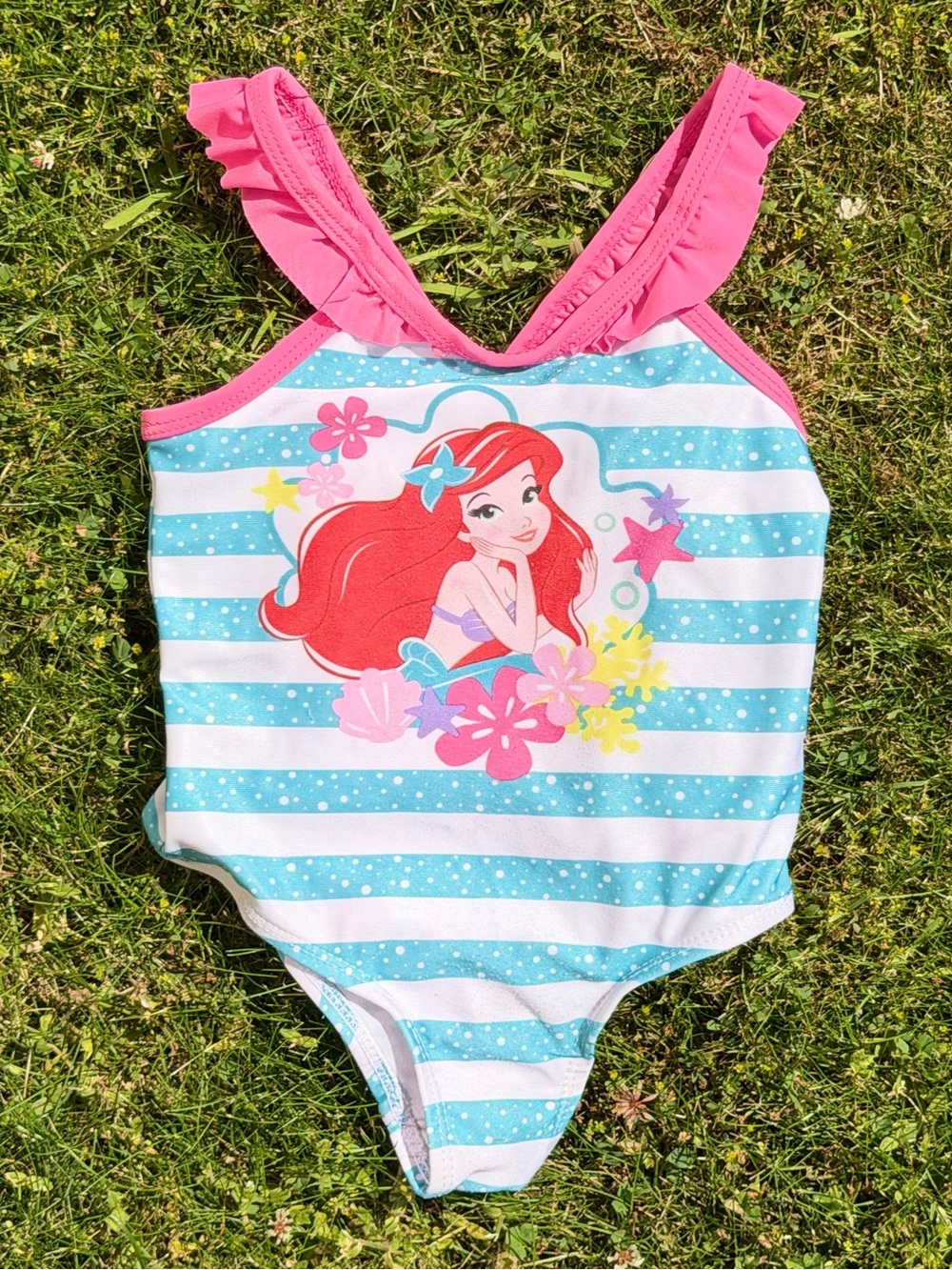 Disney Ariel The Little Mermaid One Piece Swimsuit Stripe Ruffle 18-24 Months
